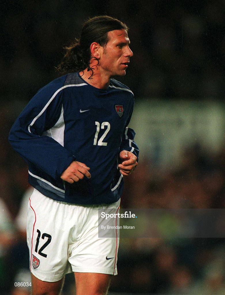 17 April 2002; Jeff Agoos of USA during the International Friendly match between Republic of Ireland and USA at Lansdowne Road in Dublin. Photo by Brendan Moran/Sportsfile