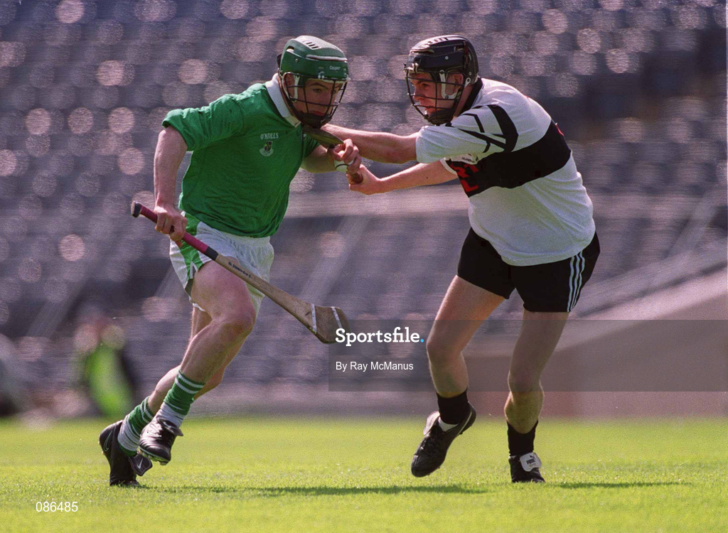 5 May 2001; Andrew O'Shaughnessy of St Colman's, Fermoy, in action against Richard Murphy of Gort Community School during the All-Ireland Colleges Senior 'A' Hurling Final match between Gort Community School and St Colman's, Fermoy, at Croke Park in Dublin. Photo by Ray McManus/Sportsfile