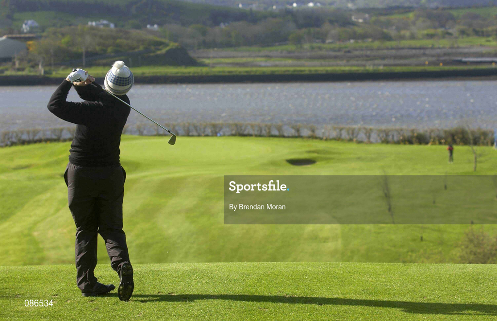 26 April 2002; Defending Champion Des Smyth watches his tee shot on the 12th fairway during day two of the Smurfit Irish PGA Championship at Westport Golf Club in Westport, Mayo. Photo by Brendan Moran/Sportsfile