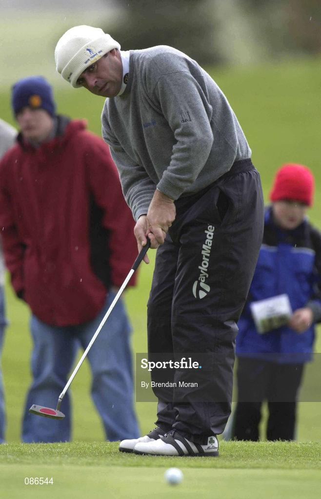 26 April 2002; Paul McGinley watches his putt on the 13th green during day two of the Smurfit Irish PGA Championship at Westport Golf Club in Westport, Mayo. Photo by Brendan Moran/Sportsfile