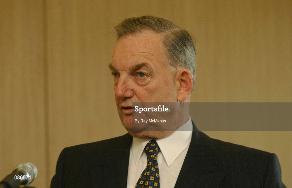 27 April 2002; eircom League Chairman Michael Hyland during the eircom League AGM at the Red Cow Moran's Hotel in Dublin. Photo by Ray McManus/Sportsfile