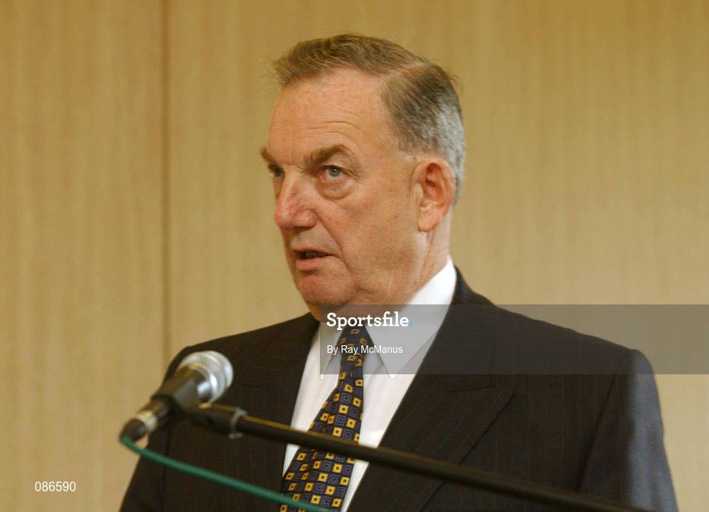 27 April 2002; eircom League Chairman Michael Hyland during the eircom League AGM at the Red Cow Moran's Hotel in Dublin. Photo by Ray McManus/Sportsfile