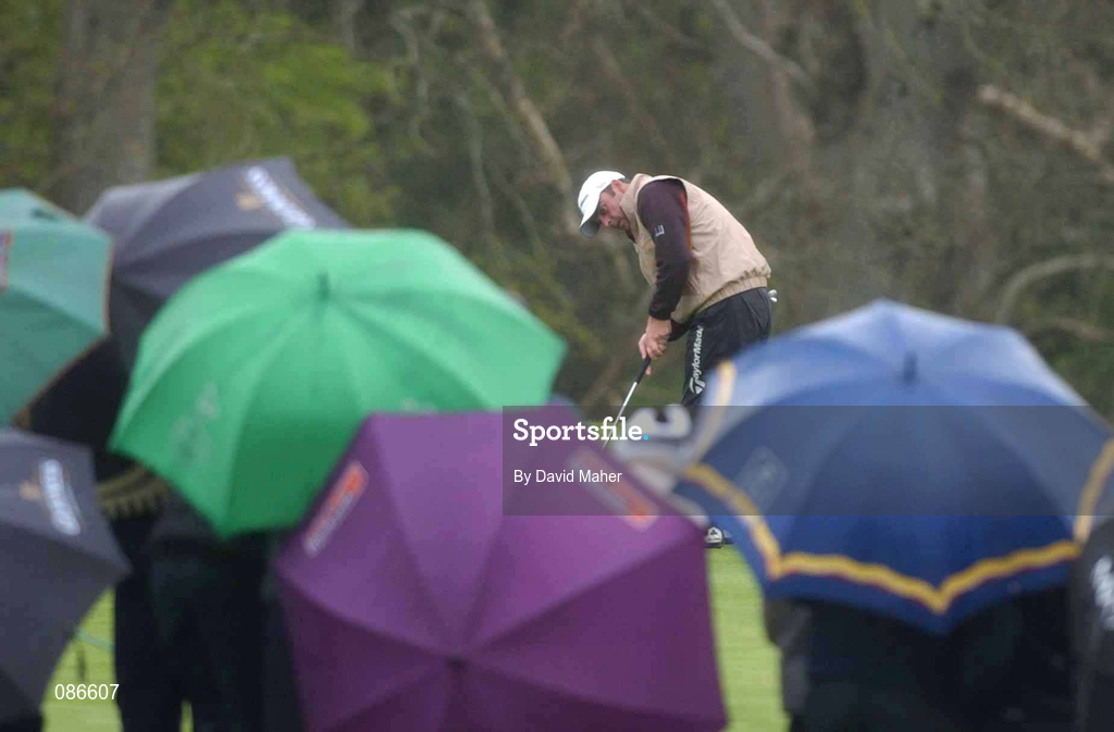 27 April 2002; Paul McGinley putts on the 10th green during day three of the Smurfit Irish PGA Championship at Westport Golf Club in Westport, Mayo. Photo by David Maher/Sportsfile