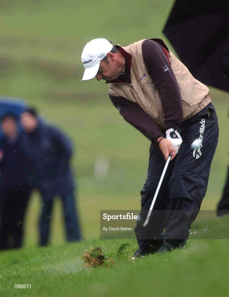 27 April 2002; Paul McGinley takes his second shot from the fairway on the 10th during day three of the Smurfit Irish PGA Championship at Westport Golf Club in Westport, Mayo. Photo by David Maher/Sportsfile