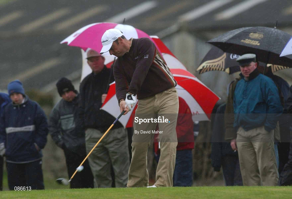 27 April 2002; Paul McGinley drives his ball from the 10th tee during day three of the Smurfit Irish PGA Championship at Westport Golf Club in Westport, Mayo. Photo by David Maher/Sportsfile