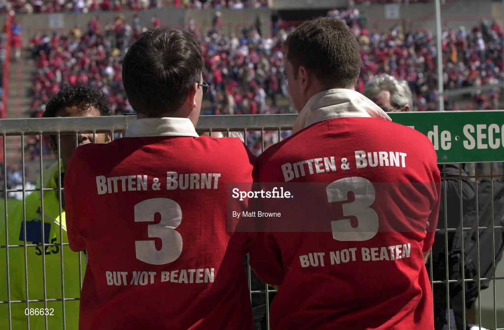 27 April 2002; Munster fans Charlie Carter and Stanley Butler, right, at the Heineken European Cup Semi-Final match between Castres and Munster at Stade de la Mediterranie in Beziers, France. Photo by Matt Browne/Sportsfile