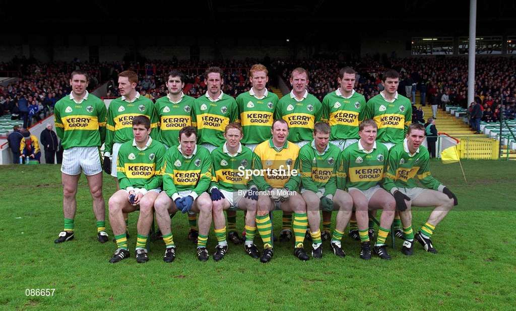 28 April 2002; The Kerry team prior to the Allianz National Football League Division 2 Final match between Kerry and Laois at the Gaelic Grounds in Limerick. Photo by Brendan Moran/Sportsfile