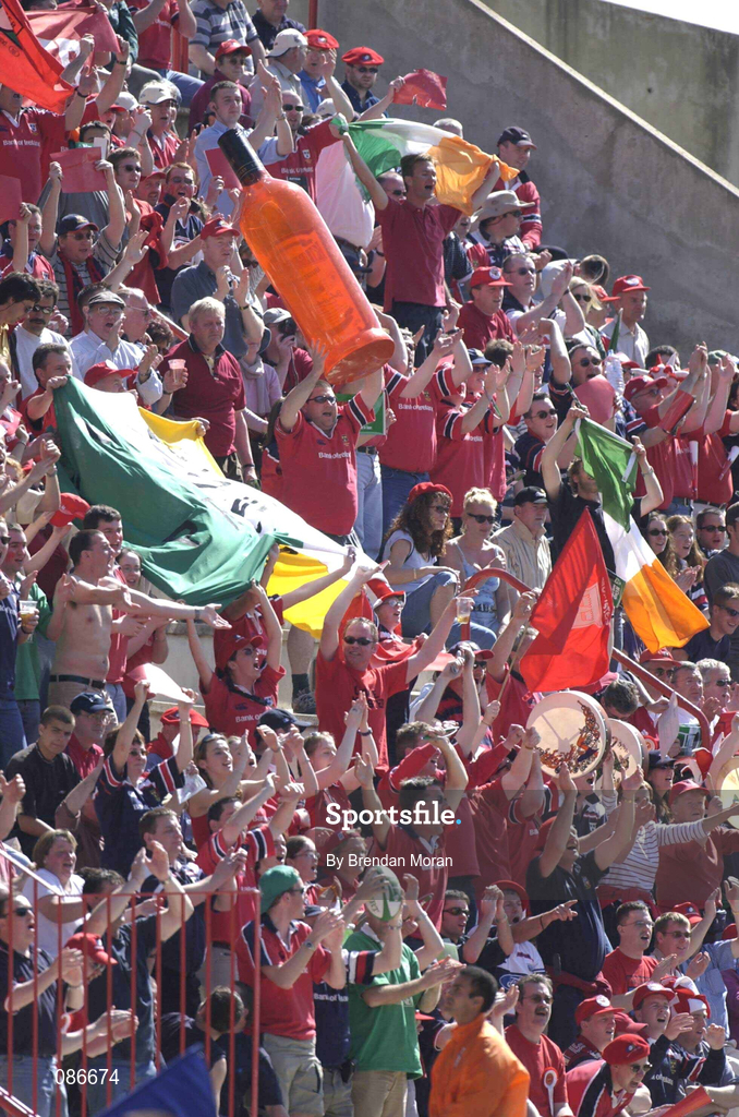 27 April 2002; Munster fans during the Heineken European Cup Semi-Final match between Castres and Munster at Stade de la Mediterranie in Beziers, France. Photo by Brendan Moran/Sportsfile