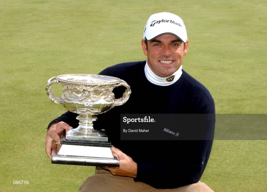 28 April 2002; Paul McGinley with the trophy after winning the Smurfit Irish PGA Championship, after the final round was abandoned due to bad weather, on day four of the Smurfit Irish PGA Championship at Westport Golf Club in Westport, Mayo. Photo by David Maher/Sportsfile