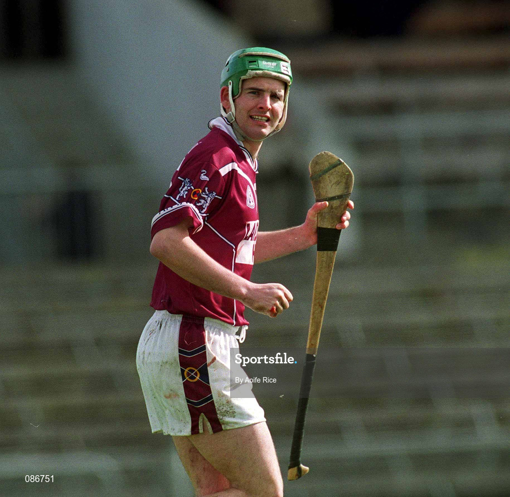 28 April 2002; Dara Nolan of Westmeath celebrates scoring a goal for his side during the Guinness Leinster Senior Hurling Championship First Round match between Westmeath and Kildare at Cusack Park in Mullingar, Westmeath. Photo by Aoife Rice/Sportsfile