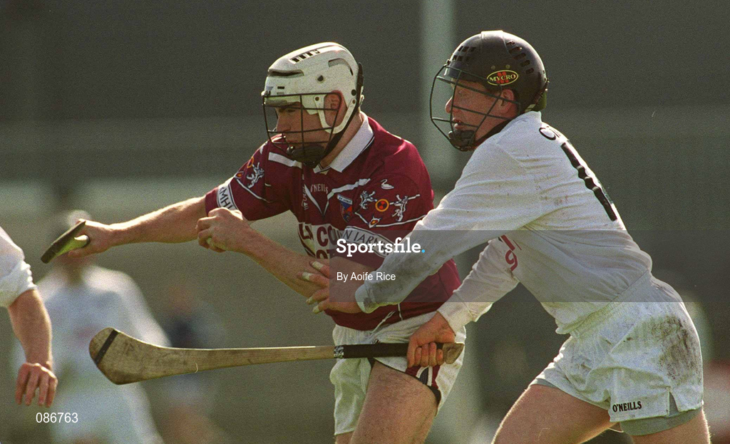 28 April 2002; Vincent Bateman of Westmeath in action against Conal Boran of Kildare during the Guinness Leinster Senior Hurling Championship First Round match between Westmeath and Kildare at Cusack Park in Mullingar, Westmeath. Photo by Aoife Rice/Sportsfile