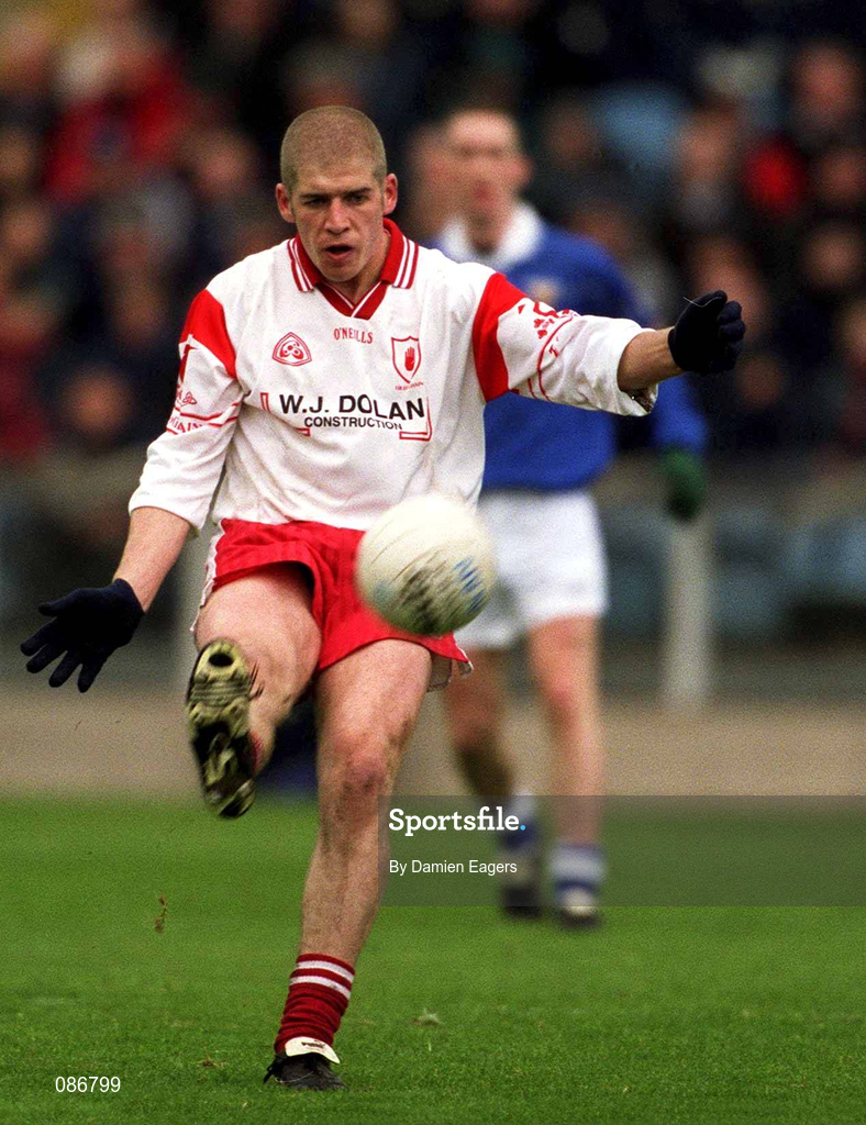 28 April 2002; Kevin Hughes of Tyrone during the Allianz National Football League Division 1 Final match between Tyrone and Cavan at St Tiernach's Park in Clones, Monaghan. Photo by Damien Eagers/Sportsfile
