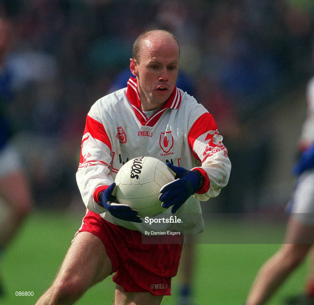 28 April 2002; Peter Canavan of Tyrone during the Allianz National Football League Division 1 Final match between Tyrone and Cavan at St Tiernach's Park in Clones, Monaghan. Photo by Damien Eagers/Sportsfile