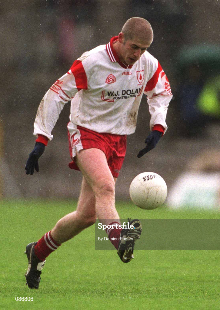 28 April 2002; Kevin Hughes of Tyrone during the Allianz National Football League Division 1 Final match between Tyrone and Cavan at St Tiernach's Park in Clones, Monaghan. Photo by Damien Eagers/Sportsfile
