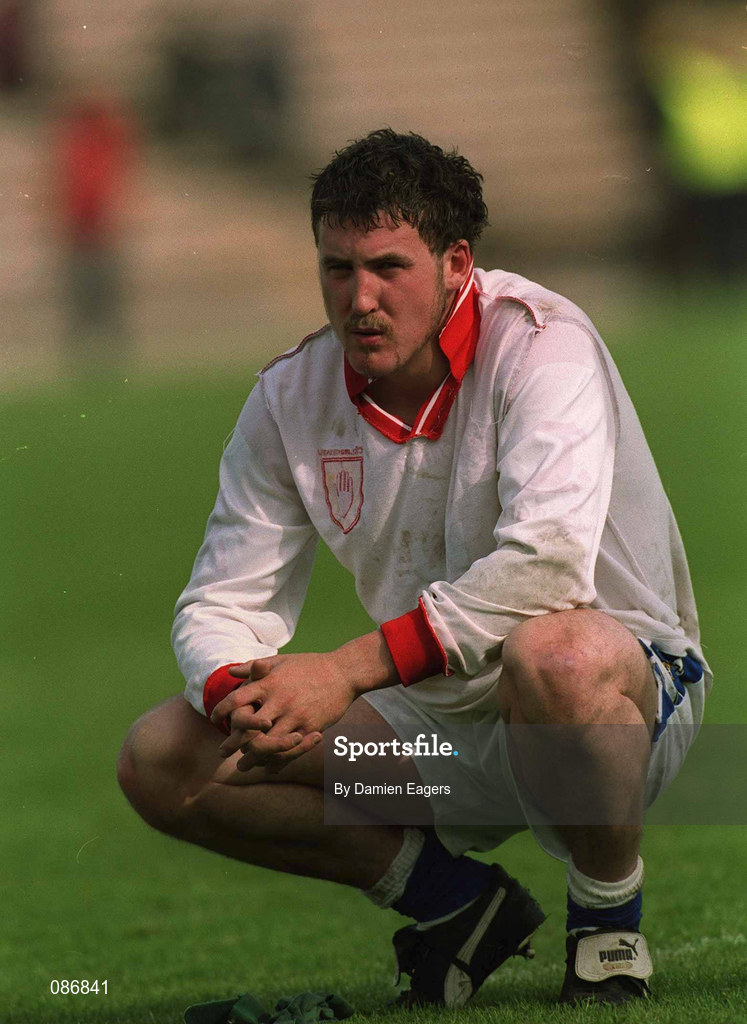 28 April 2002; Eddie Reilly of Cavan dejected after the Allianz National Football League Division 1 Final match between Tyrone and Cavan at St Tiernach's Park in Clones, Monaghan. Photo by Damien Eagers/Sportsfile