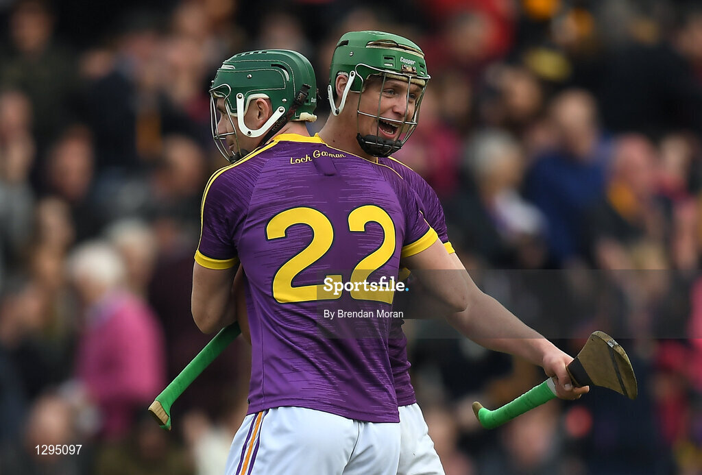 2 April 2017; Conor McDonald, right, of Wexford celebrates with team-mate Harry Kehoe at the final whistle of the Allianz Hurling League Division 1 Quarter-Final match between Kilkenny and Wexford at Nowlan Park in Kilkenny. Photo by Brendan Moran/Sportsfile