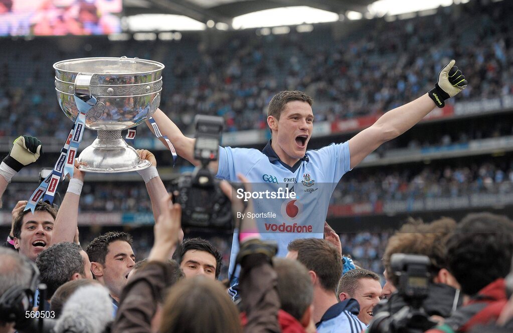 18 September 2011; Diarmuid Connolly, Dublin, celebrates with the Sam Maguire cup after the game. GAA Football All-Ireland Senior Championship Final, Kerry v Dublin, Croke Park, Dublin. Photo by Sportsfile