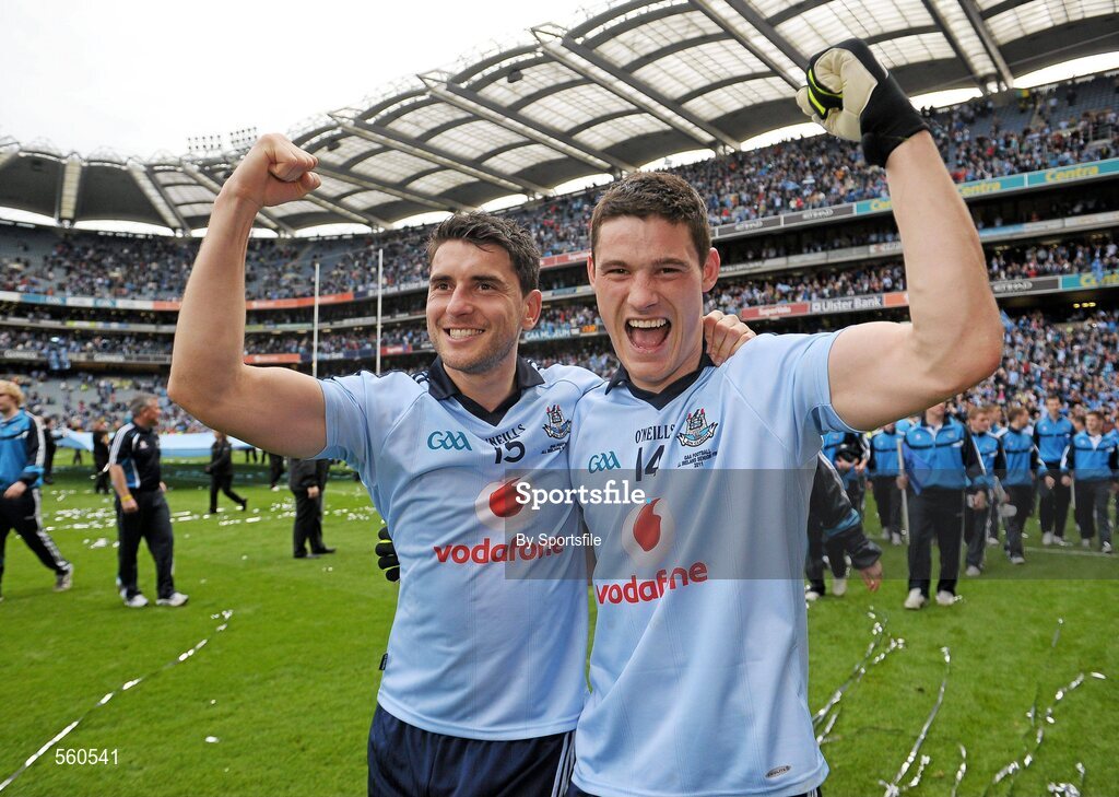 18 September 2011; Bernard Brogan, left, and Diarmuid Connolly, Dublin, celebrate after the game. GAA Football All-Ireland Senior Championship Final, Kerry v Dublin, Croke Park, Dublin. Photo by Sportsfile