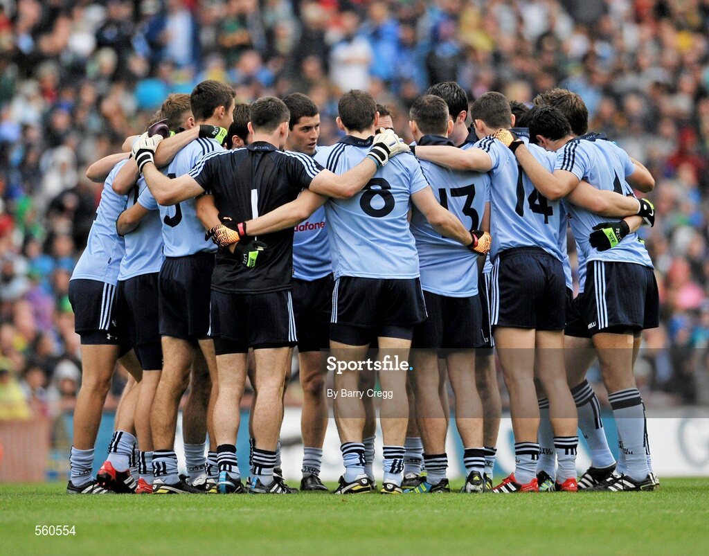 18 September 2011; The Dublin team huddle before the game. GAA Football All-Ireland Senior Championship Final, Kerry v Dublin, Croke Park, Dublin. Picture credit: Barry Cregg / SPORTSFILE