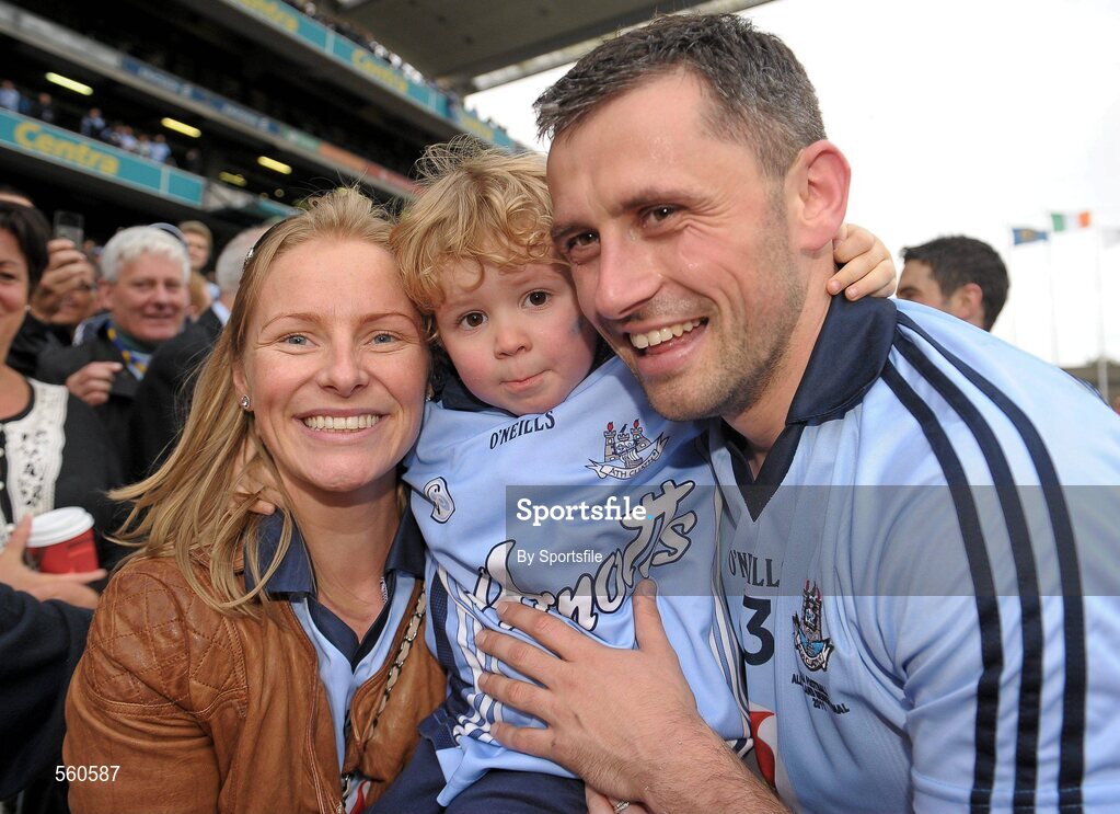 18 September 2011; Alan Brogan, Dublin, celebrates with his wife Lydia and 2 year old son Jamie after the game. GAA Football All-Ireland Senior Championship Final, Kerry v Dublin, Croke Park, Dublin. Photo by Sportsfile