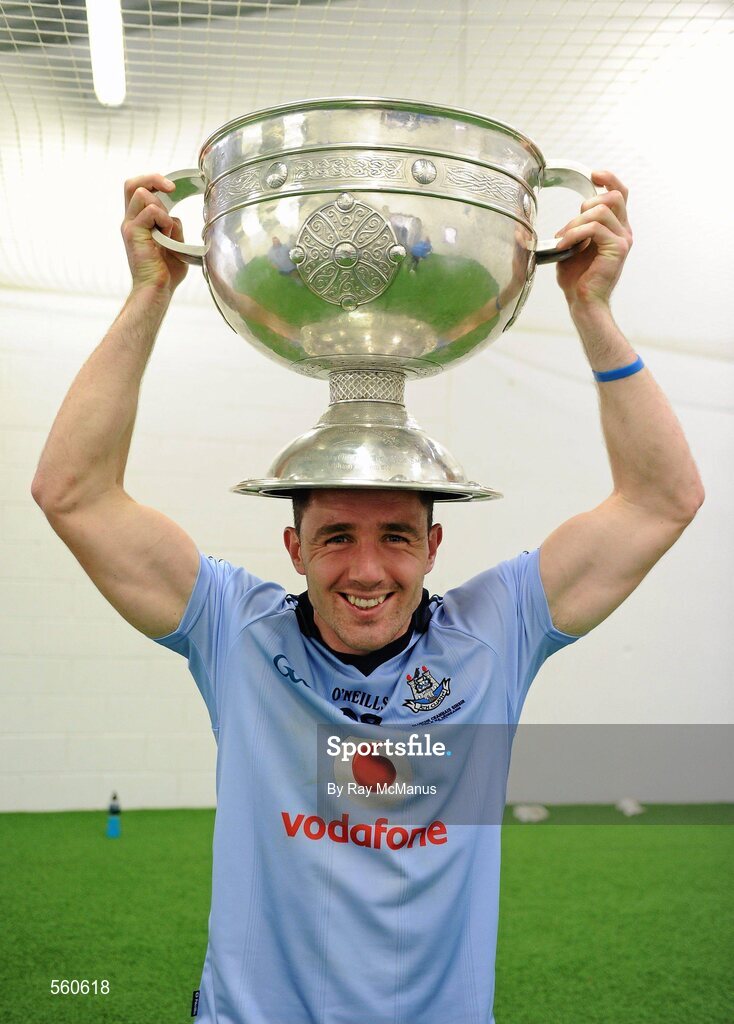18 September 2011; Declan Lally, Dublin, celebrates with the Sam Maguire cup in the dressing room after the game. GAA Football All-Ireland Senior Championship Final, Kerry v Dublin, Croke Park, Dublin. Picture credit: Ray McManus / SPORTSFILE