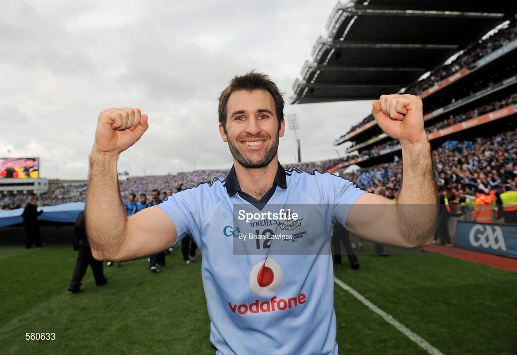 18 September 2011; Dublin captain Bryan Cullen celebrates after the match. GAA Football All-Ireland Senior Championship Final, Kerry v Dublin, Croke Park, Dublin. Picture credit: Brian Lawless / SPORTSFILE