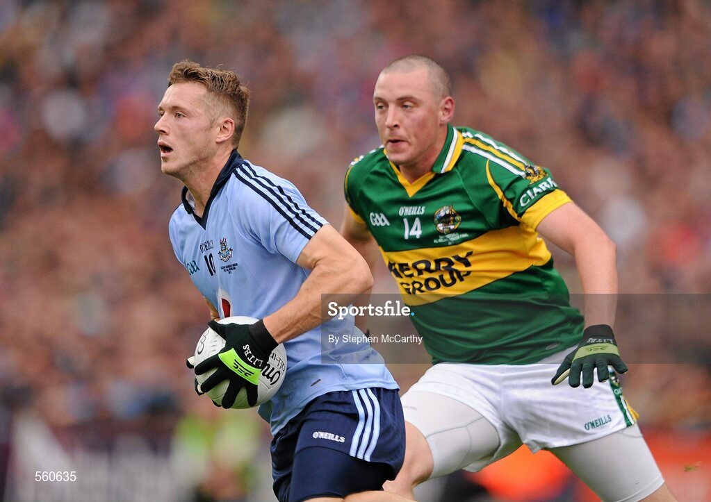 18 September 2011; Paul Flynn, Dublin, in action against Kieran Donaghy, Kerry. GAA Football All-Ireland Senior Championship Final, Kerry v Dublin, Croke Park, Dublin. Picture credit: Stephen McCarthy / SPORTSFILE