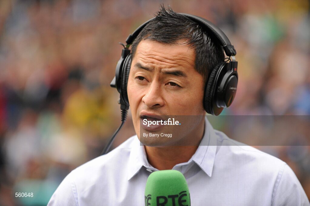 18 September 2011; Former Dublin player and All-Ireland medal winner Jason Sherlock working for RTÉ television before the game. GAA Football All-Ireland Senior Championship Final, Kerry v Dublin, Croke Park, Dublin. Picture credit: Barry Cregg / SPORTSFILE