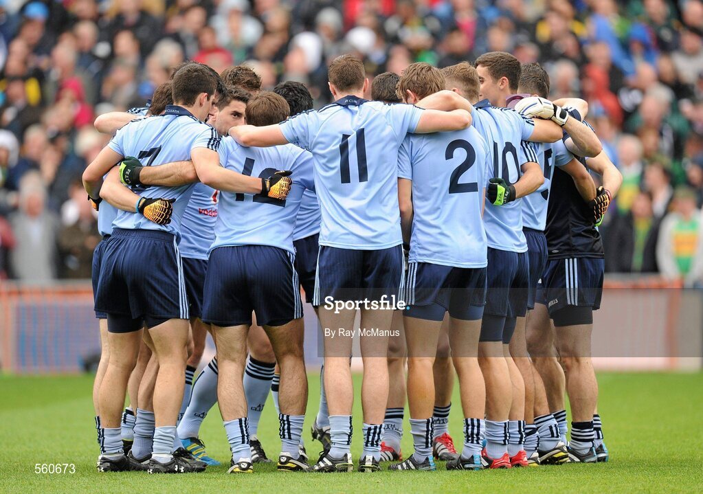 18 September 2011; The Dublin players listen to their captain Bryan Cullen before the game. GAA Football All-Ireland Senior Championship Final, Kerry v Dublin, Croke Park, Dublin. Picture credit: Ray McManus / SPORTSFILE