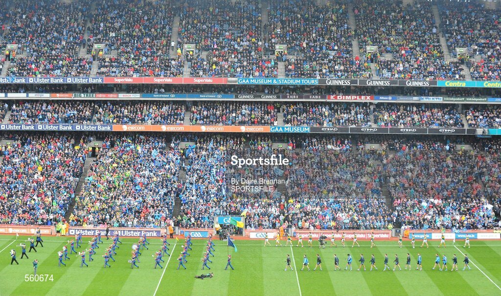 18 September 2011; The Dublin and Kerry teams follow the 'Artane School of Music' Band, and the Barrack Street band during the pre-match parade. GAA Football All-Ireland Senior Championship Final, Kerry v Dublin, Croke Park, Dublin. Picture credit: Dáire Brennan / SPORTSFILE