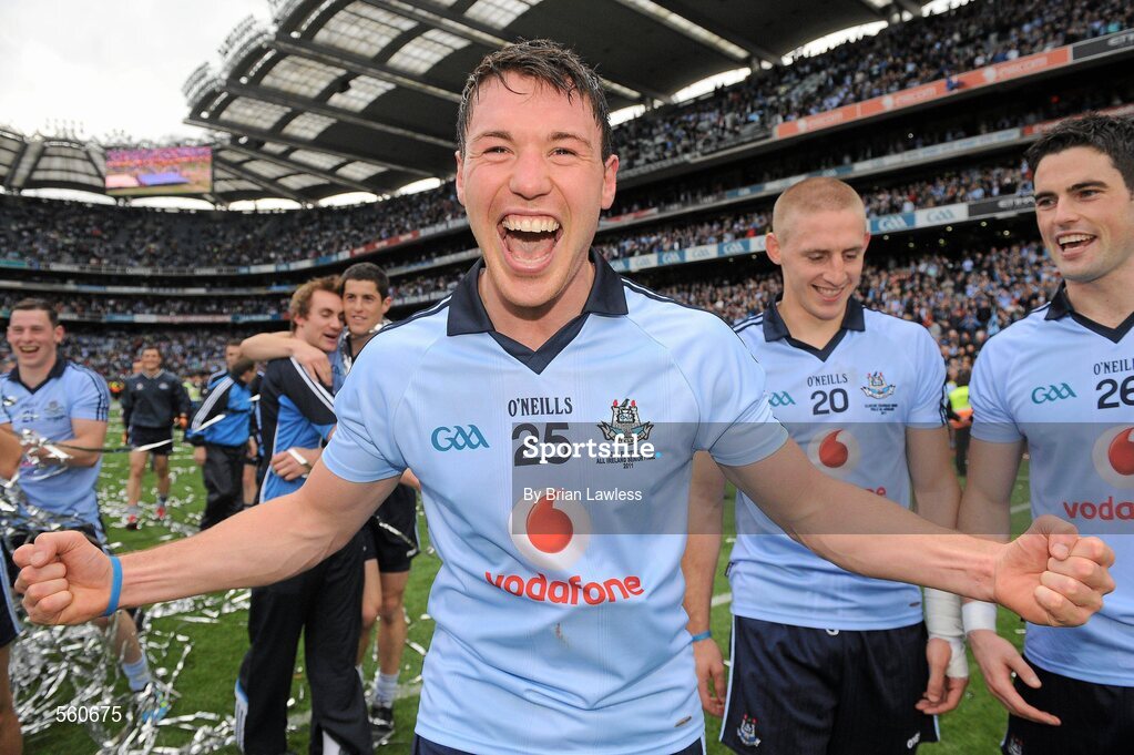 18 September 2011; Dublin's Éamon Fennell celebrates after the match. GAA Football All-Ireland Senior Championship Final, Kerry v Dublin, Croke Park, Dublin. Picture credit: Brian Lawless / SPORTSFILE