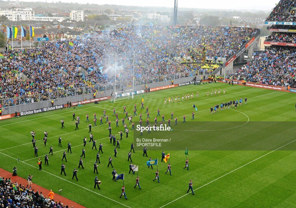 18 September 2011; The Dublin and Kerry teams follow the 'Artane School of Music' Band and the Barrack Street Band during the pre-match parade. GAA Football All-Ireland Senior Championship Final, Kerry v Dublin, Croke Park, Dublin. Picture credit: Dáire Brennan / SPORTSFILE