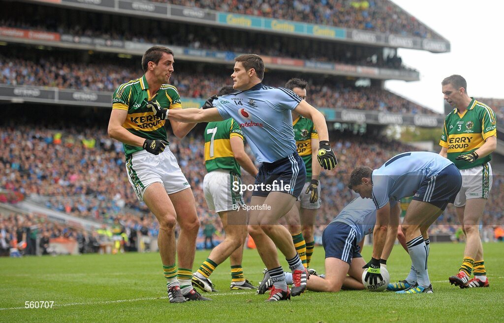 18 September 2011; Anthony Maher, Kerry, tussles with Diarmuid Connolly, Dublin, during the game. GAA Football All-Ireland Senior Championship Final, Kerry v Dublin, Croke Park, Dublin. Photo by Sportsfile