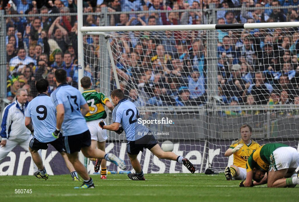 18 September 2011; Kevin McManamon, Dublin, 24, celebrates after scoring his side's goal. GAA Football All-Ireland Senior Championship Final, Kerry v Dublin, Croke Park, Dublin. Picture credit: Brian Lawless / SPORTSFILE