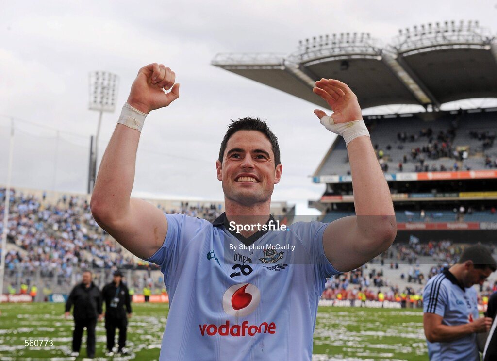 18 September 2011; Ross McConnell, Dublin, celebrates his side's victory. GAA Football All-Ireland Senior Championship Final, Kerry v Dublin, Croke Park, Dublin. Picture credit: Stephen McCarthy / SPORTSFILE
