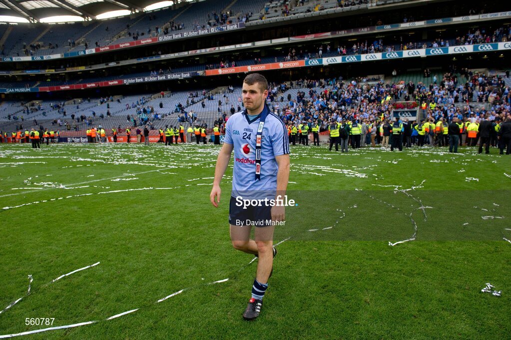 18 September 2011; Dublin's Kevin McManamon is overcome with emotion after the match. GAA Football All-Ireland Senior Championship Final, Kerry v Dublin, Croke Park, Dublin. Picture credit: David Maher / SPORTSFILE