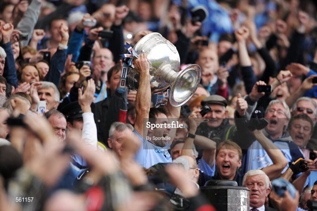 18 September 2011; Dublin captain Bryan Cullen lifts the Sam Maguire cup. GAA Football All-Ireland Senior Championship Final, Kerry v Dublin, Croke Park, Dublin. Photo by Sportsfile