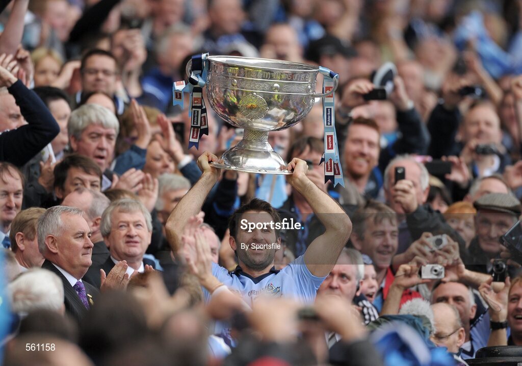 18 September 2011; Dublin captain Bryan Cullen lifts the Sam Maguire cup. GAA Football All-Ireland Senior Championship Final, Kerry v Dublin, Croke Park, Dublin. Photo by Sportsfile