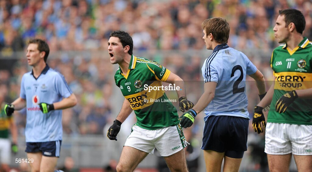 18 September 2011; Kerry's Bryan Sheehan reacts to a decision by the referee. GAA Football All-Ireland Senior Championship Final, Kerry v Dublin, Croke Park, Dublin. Picture credit: Brian Lawless / SPORTSFILE
