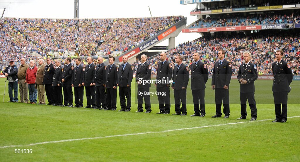 18 September 2011; A general view of members of the New York Fire Department who were presented to the crowd at half-time. GAA Football All-Ireland Senior Championship Final, Kerry v Dublin, Croke Park, Dublin. Picture credit: Barry Cregg / SPORTSFILE