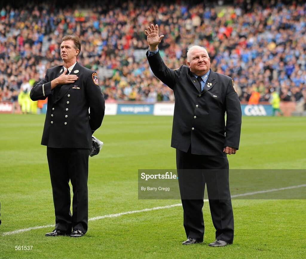 18 September 2011; A general view of members of the New York Fire Department who were presented to the crowd at half-time. GAA Football All-Ireland Senior Championship Final, Kerry v Dublin, Croke Park, Dublin. Picture credit: Barry Cregg / SPORTSFILE