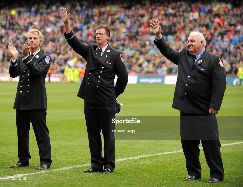 18 September 2011; A general view of members of the New York Fire Department who were presented to the crowd at half-time. GAA Football All-Ireland Senior Championship Final, Kerry v Dublin, Croke Park, Dublin. Picture credit: Barry Cregg / SPORTSFILE