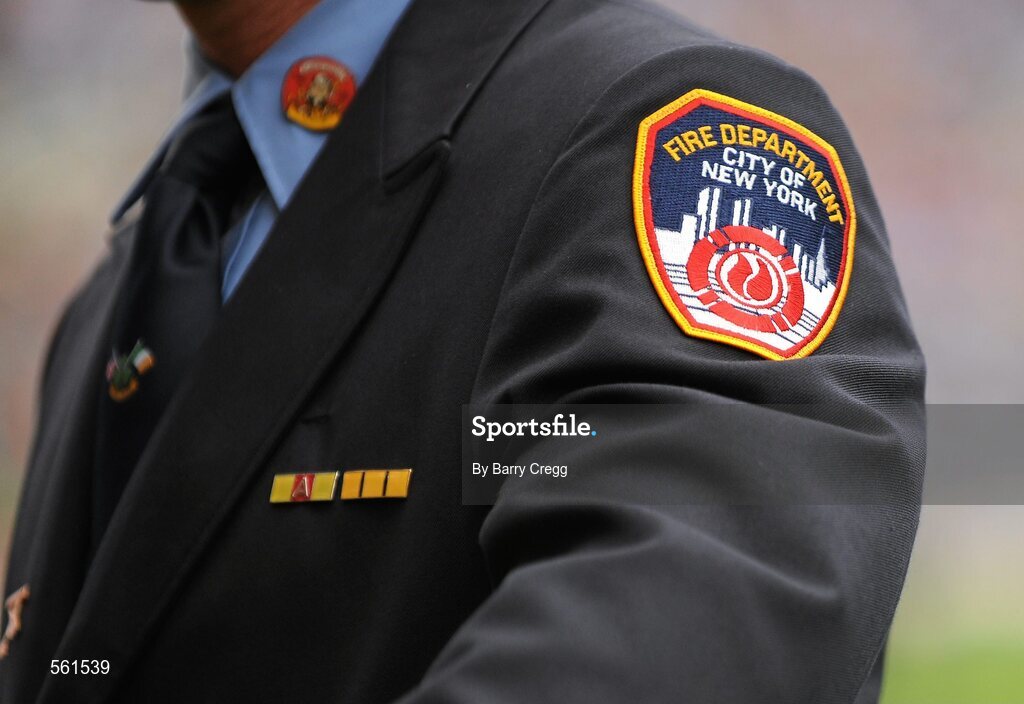 18 September 2011; A general view of the uniform badge, of a member, of the New York Fire Department after being presented to the crowd at half-time. GAA Football All-Ireland Senior Championship Final, Kerry v Dublin, Croke Park, Dublin. Picture credit: Barry Cregg / SPORTSFILE