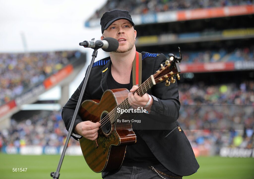 18 September 2011; Musician Ryan Sheridan performs during half-time. GAA Football All-Ireland Senior Championship Final, Kerry v Dublin, Croke Park, Dublin. Picture credit: Barry Cregg / SPORTSFILE