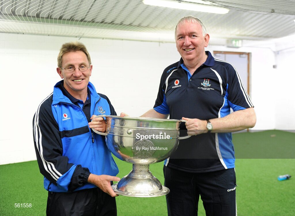 18 September 2011; Professor Niall Moyna and Professor Gerry McElvaney with the Sam Maguire Cup. GAA Football All-Ireland Senior Championship Final, Kerry v Dublin, Croke Park, Dublin. Picture credit: Ray McManus / SPORTSFILE