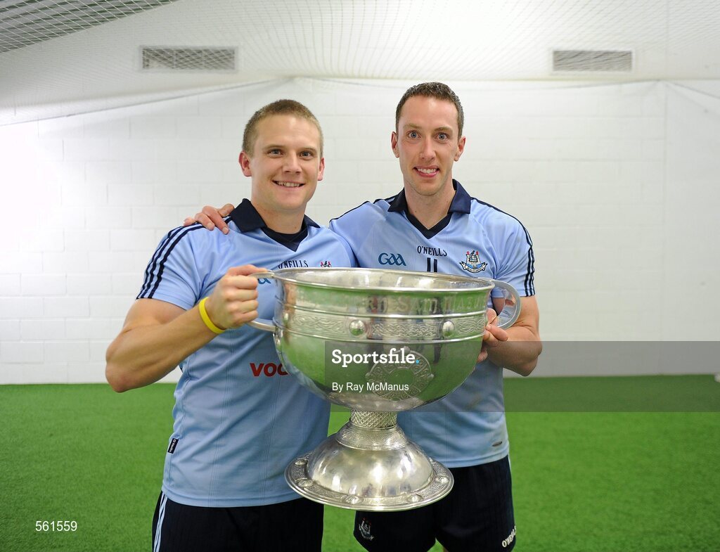 18 September 2011; Dublin players Tomás Quinn, left, and Barry Cahill, with the Sam Maguire Cup. GAA Football All-Ireland Senior Championship Final, Kerry v Dublin, Croke Park, Dublin. Picture credit: Ray McManus / SPORTSFILE