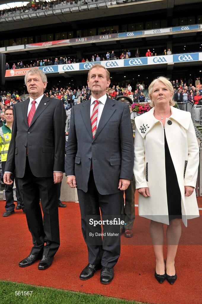 18 September 2011; Ard Stiurthoir of the GAA Paraic Duffy, and his wife Vera, with An Taoiseach Enda Kenny T.D. GAA Football All-Ireland Senior Championship Final, Kerry v Dublin, Croke Park, Dublin. Picture credit: David Maher / SPORTSFILE