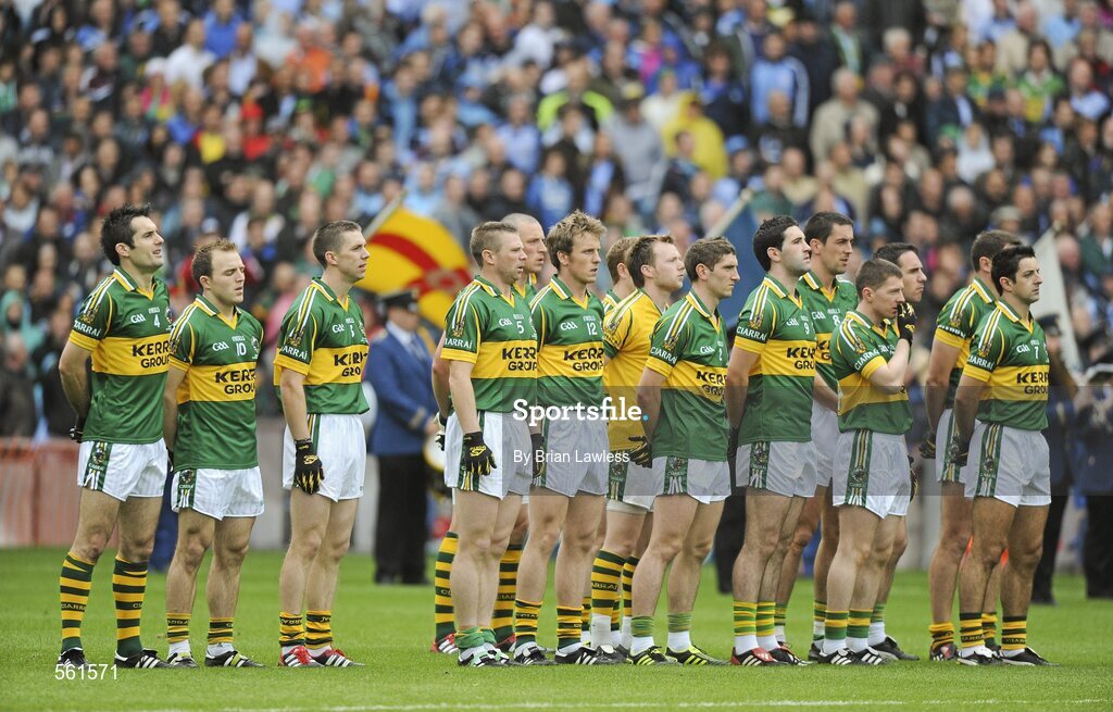 18 September 2011; The Kerry players stand for the National Anthem before the match. GAA Football All-Ireland Senior Championship Final, Kerry v Dublin, Croke Park, Dublin. Picture credit: Brian Lawless / SPORTSFILE