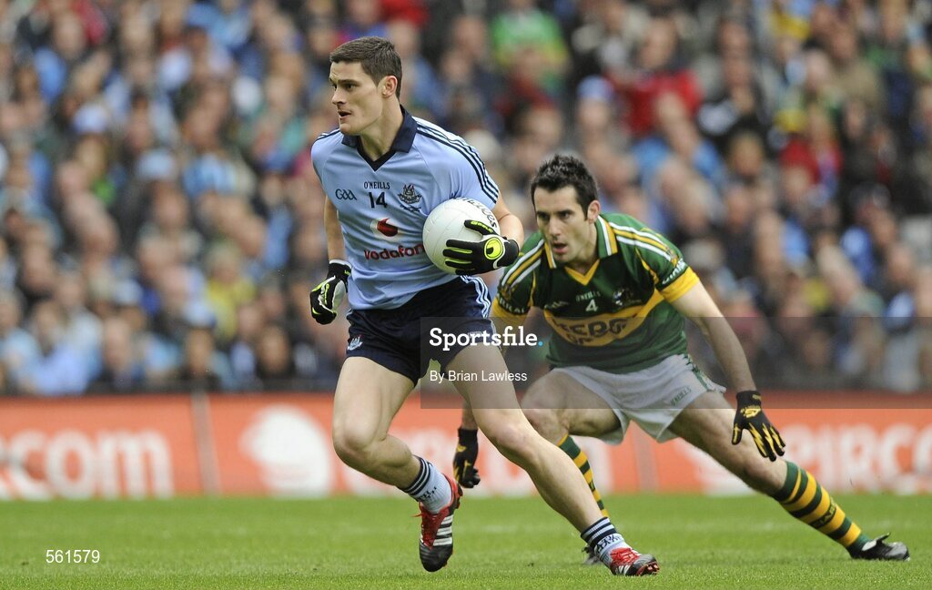 18 September 2011; Diarmuid Connolly, Dublin, in action against Tom O'Sullivan, Kerry. GAA Football All-Ireland Senior Championship Final, Kerry v Dublin, Croke Park, Dublin. Picture credit: Brian Lawless / SPORTSFILE