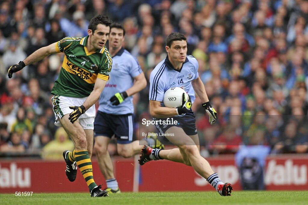 18 September 2011; Diarmuid Connolly, Dublin, in action against Tom O'Sullivan, Kerry. GAA Football All-Ireland Senior Championship Final, Kerry v Dublin, Croke Park, Dublin. Picture credit: Brian Lawless / SPORTSFILE